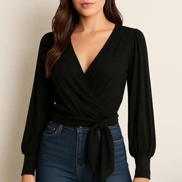 Fashion Nova Tops - Fashion Nova Elegant Black Wrap Top
